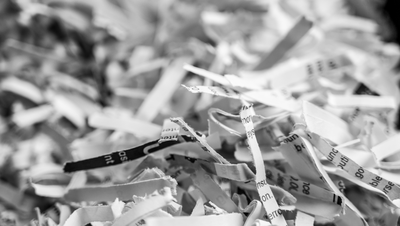 Close up of shredded documents.