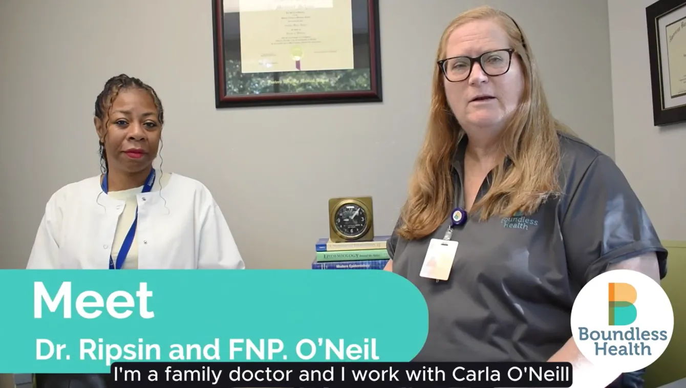 video still of Dr. Ripsin and FNP O'Neil