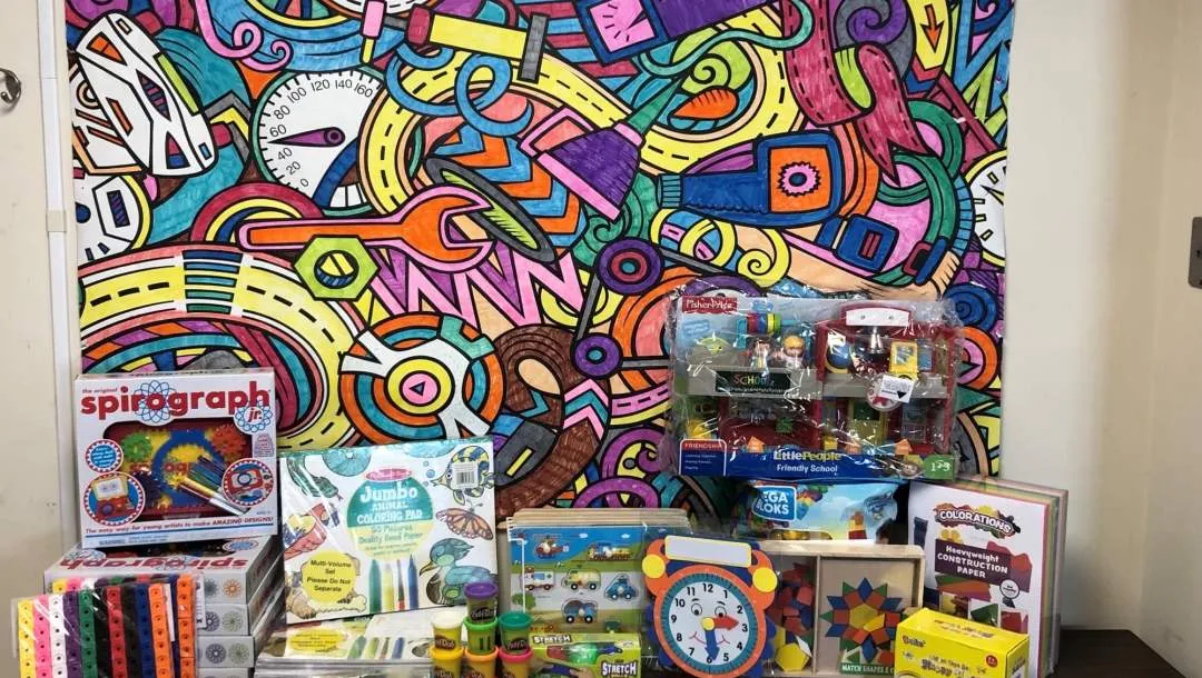 Collection of donation items for kids