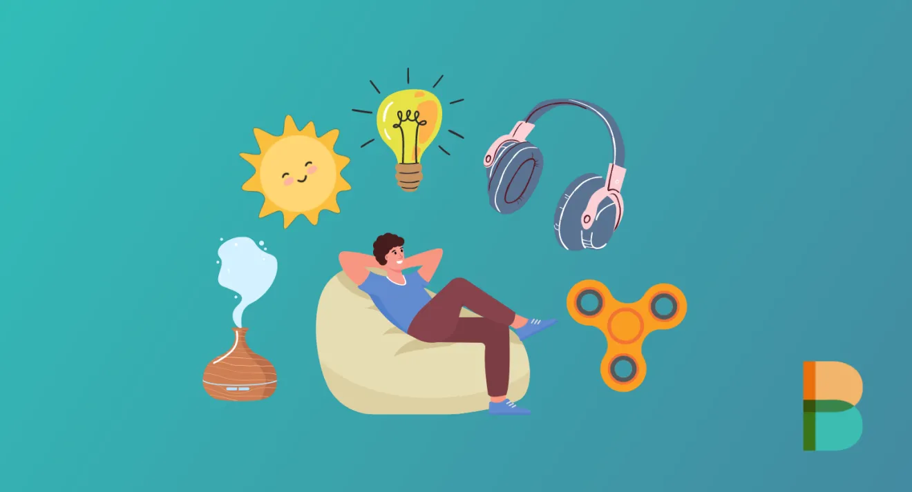 Graphic with guy in bean bag chair with scent icons