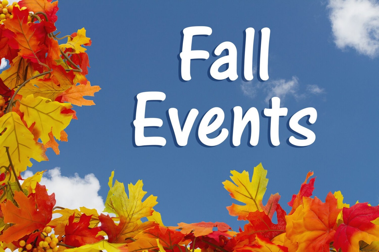 Graphic of fall leaves with Fall Events heading