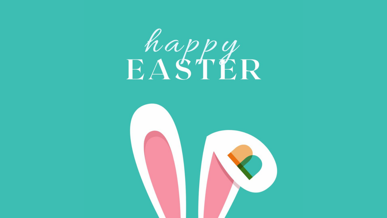 cartoon bunny ears below the words Happy Easter