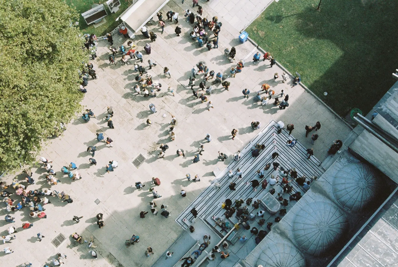 a birds eye view of people