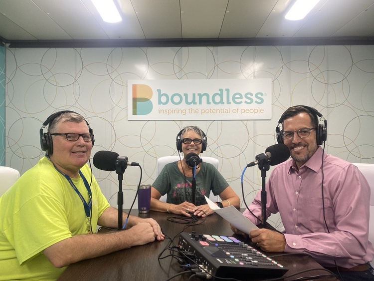 Scott, David and Joan recording podcast 